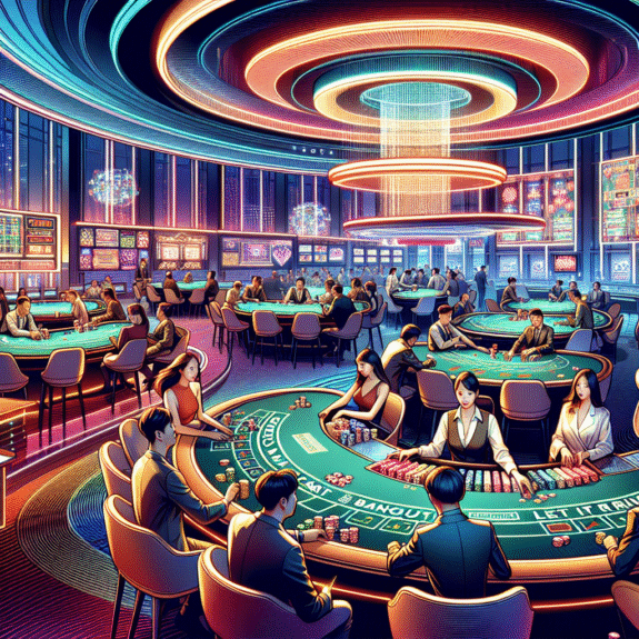 A dynamic and modern casino scene with elements of Baccarat Banque and Let It Ride games, capturing the essence of innovation in betting.